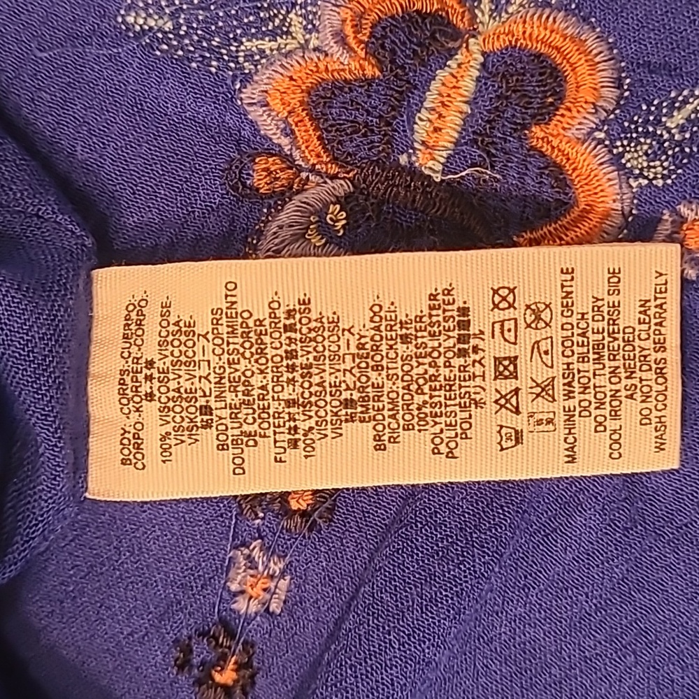 Free People Blue Oxford Long Sleeve Keyhole Back Mini Dress Embroidered Sz XS - Picture 11 of 15